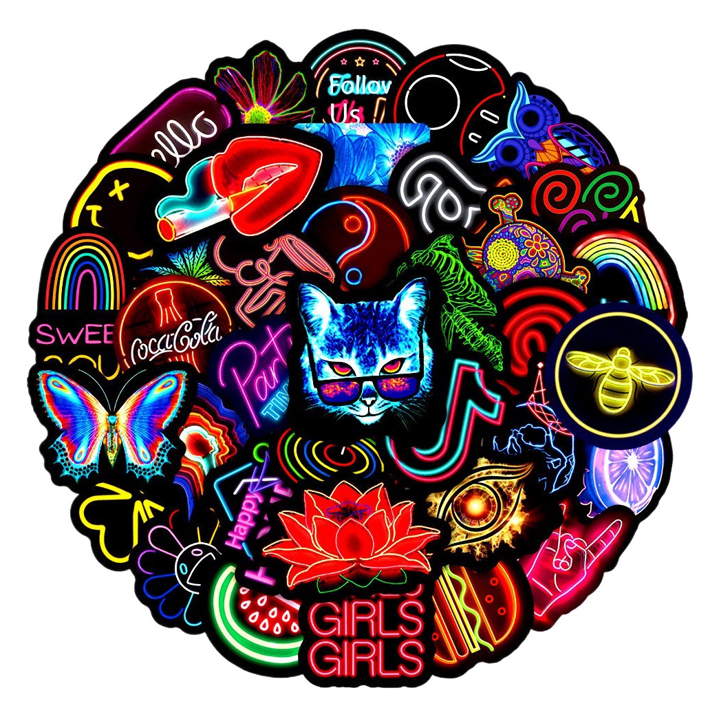 150 Neon Light Stickers Luggage Computer Phone Case Helmet Hand Account Stickers Neon sticker ins