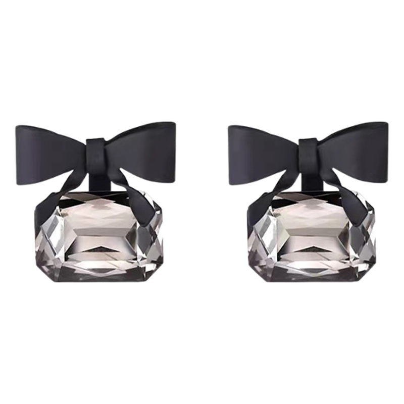 s925 Silver Needle Black Bow Crystal Earrings Women's Small and Simple Cold Style Design High-grade Internet Celebrity Earrings