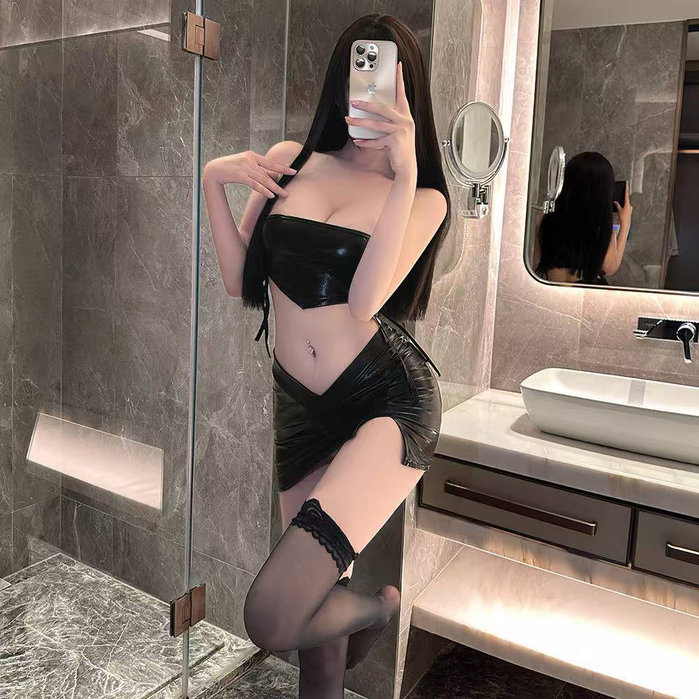 Pretty sexy underwear, sexy clothes, pure desire, patent leather suit, pajamas, QQNY uniform, temptation belly pocket set