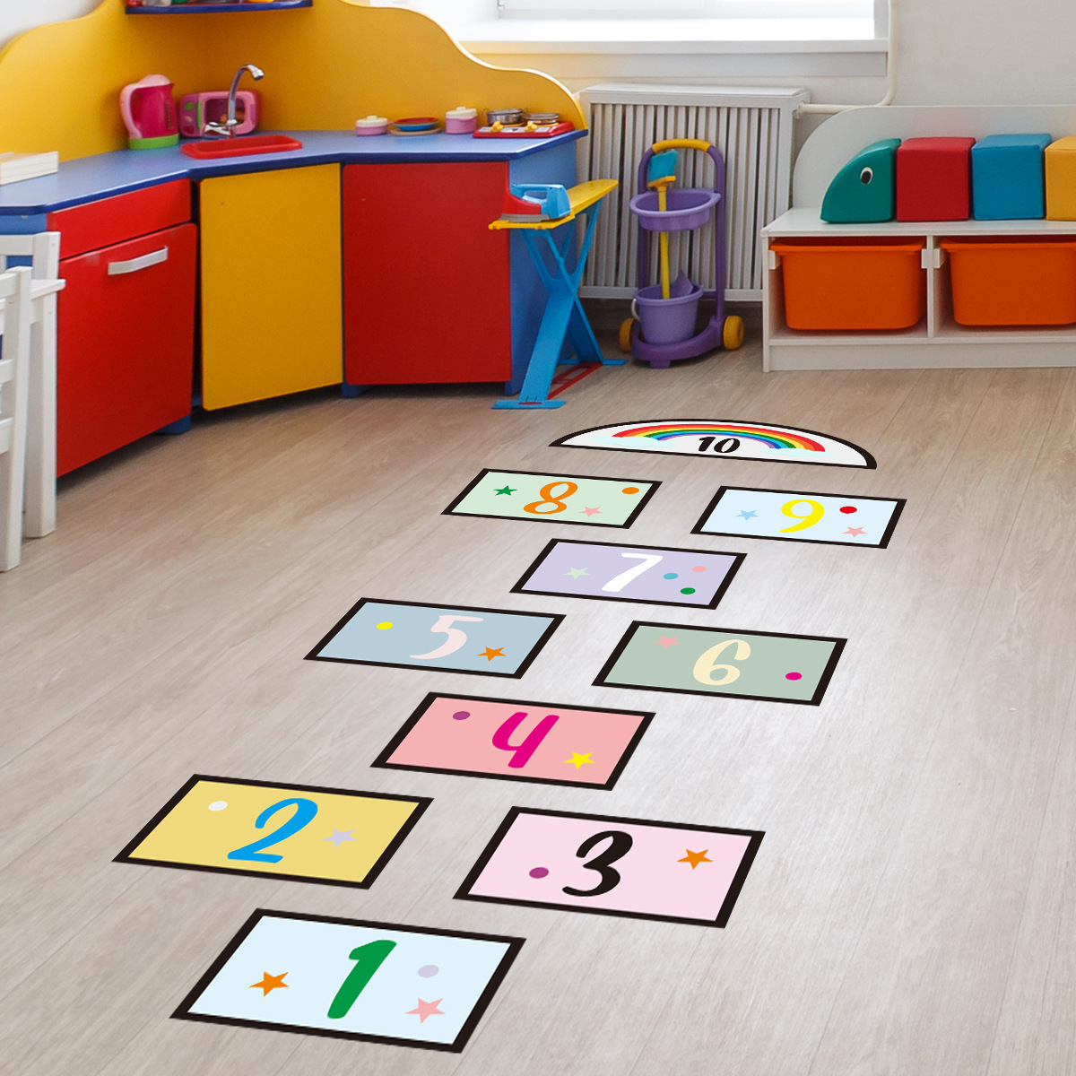 Jumping Plaid Wall Stickers Kidsren's Cartoon Waterproof Floor Stickers Living Room Kidsren's Room Kindergarten Hopscotch Floor Decorative Paintings