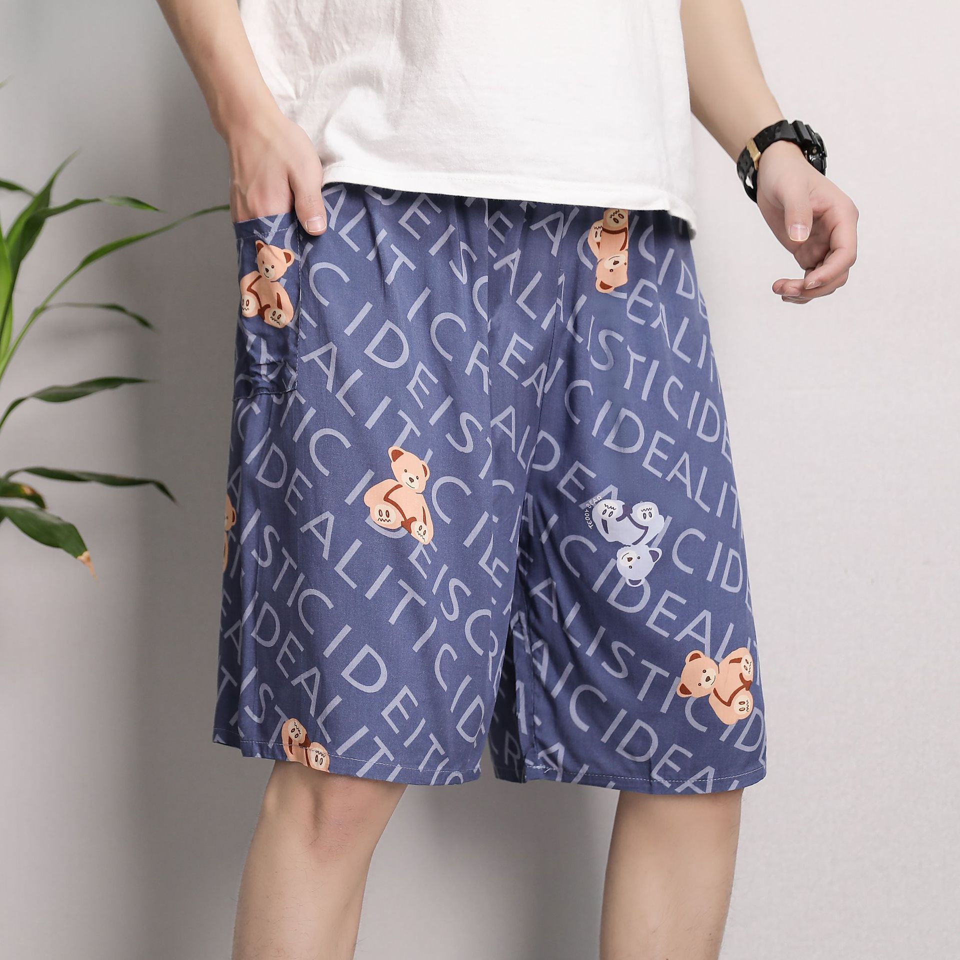 Picture of Cotton Silk Pajama Pants Men's Summer Thin Large Size Loose Shorts Casual Breathable Floral Pants Outer Wear Five-Point Beach Pants