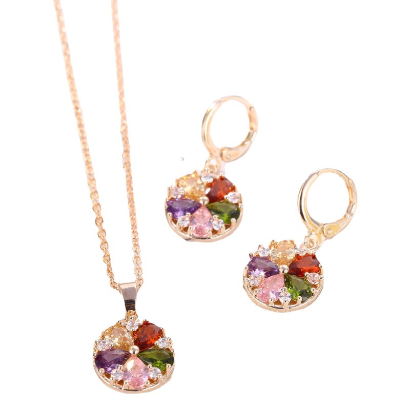 Cassie jewelry live supply simple fashion crystal Zircon color Harajuku women's necklace earrings set Wholesale