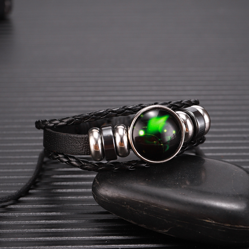 Twelve constellations bracelet jewelry European and American hot glass cross-border upgrade multi-layer woven luminous punk leather starry sky