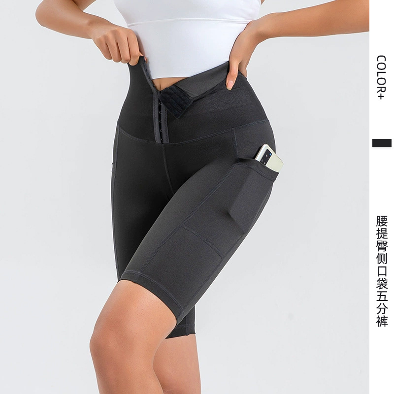 Picture of Cross-border Abdominal Waist Fitness Pants Women's Tight Large Size Running Quick-drying Sports Shorts High Waist Hip-lifting Five-point Pocket