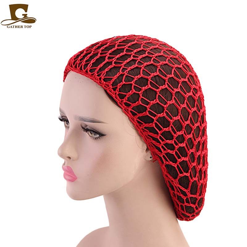 Picture of Women's Handmade Crocheted Braided Net, Mesh Pocket, Mesh Plate Hair Hat, Nightcap, Retro Bow, Retro Style