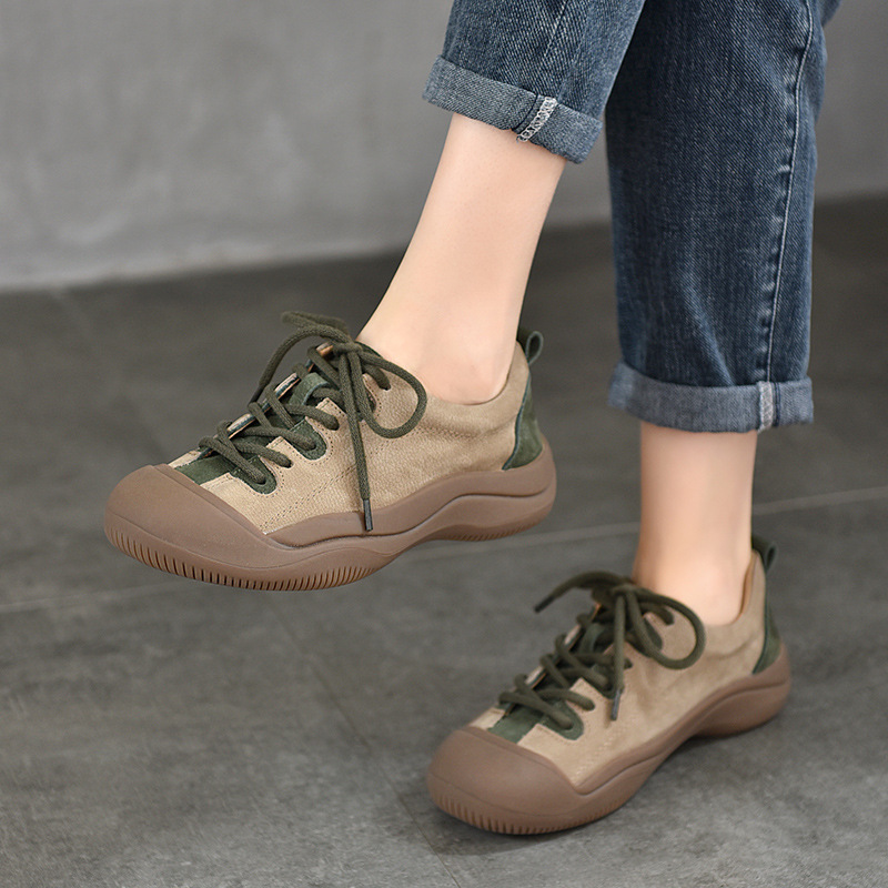 Retro Casual Baotou Soft Sole Shoes Genuine Leather Low-Top Women's Shoes 2025 Spring New Literary Style Color Matching Casual Shoes