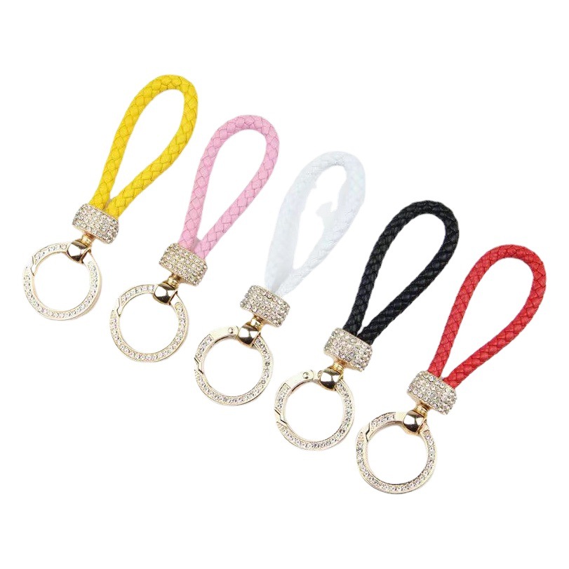 New microfiber hand-woven rope full diamond car keychain wholesale key rope couple small gift fashion pendant