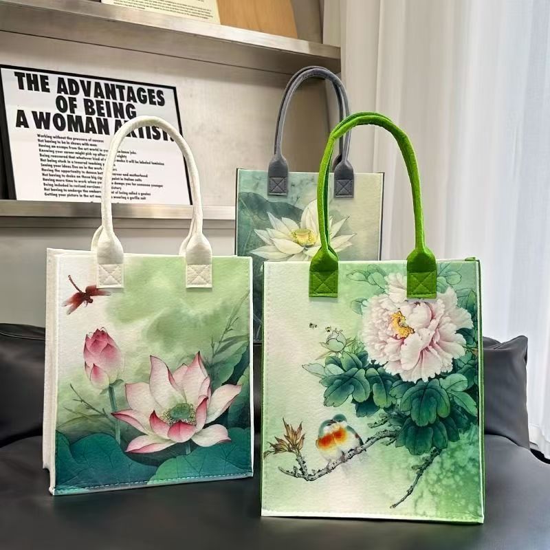Felt Fashion Chinese Tote New Large Capacity Environmentally Friendly Printed Antique Style Handbag Shopping Bag Handbag