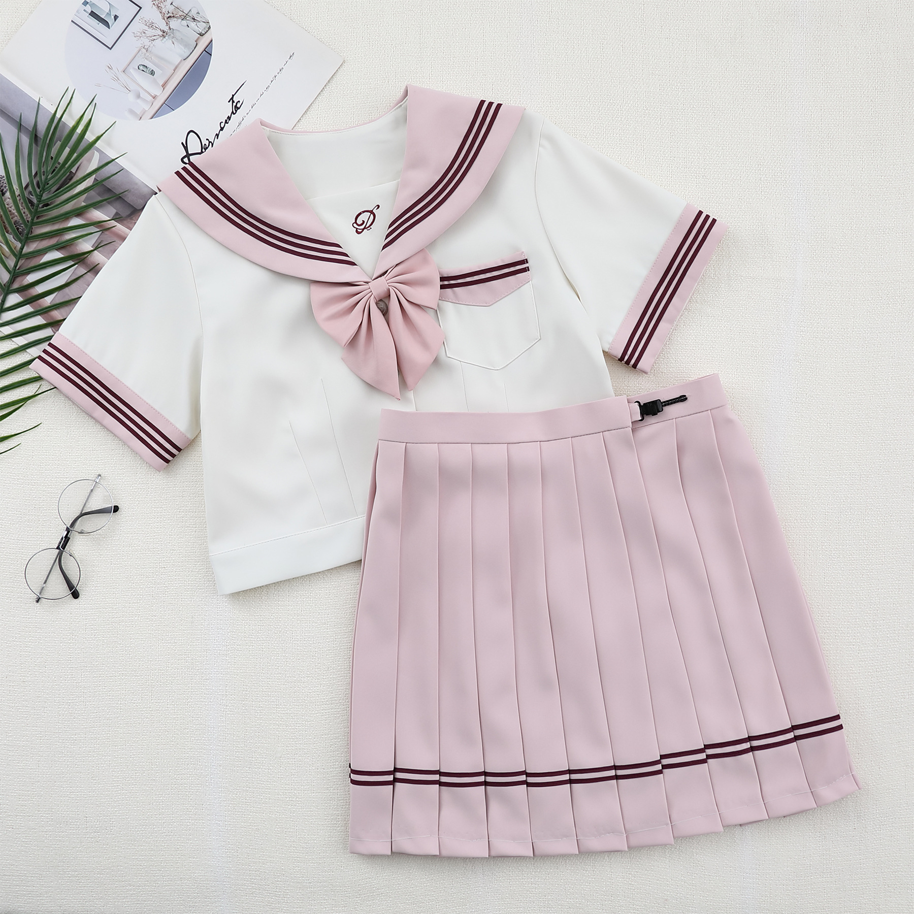 Picture of [White Peach] Anna Premium JK Uniform Original Sailor Uniform Pink Pure Style Versatile School Pleated Skirt for Girls