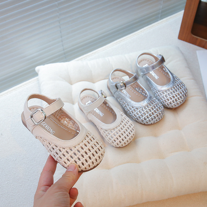 Girls Woven Shoes 2025 Spring and Summer New Children's Shoes Soft Sole Toe Sandals Women's Princess Shoes Toddler Shoes