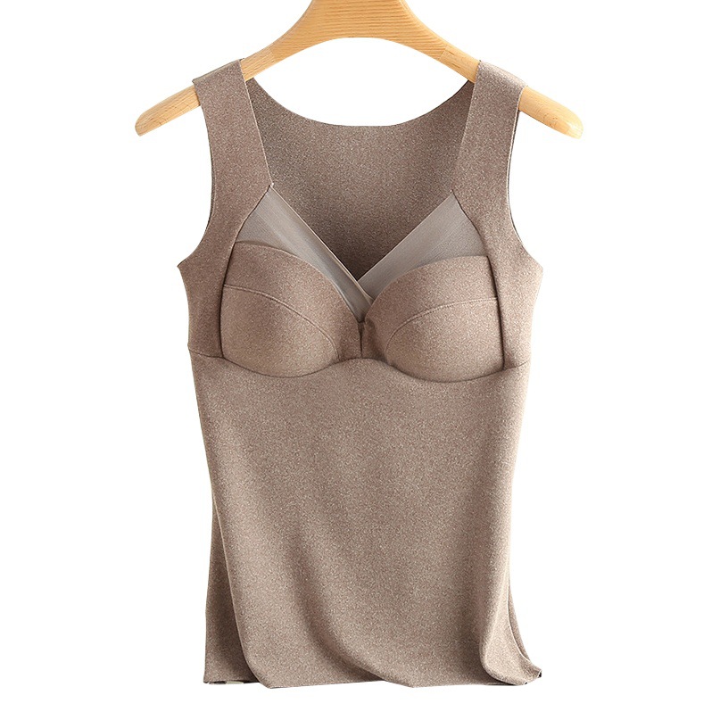 3893 autumn and winter seamless heating de Velvet warm vest women's fixed one-piece latex breast pad base warm Vest Women's