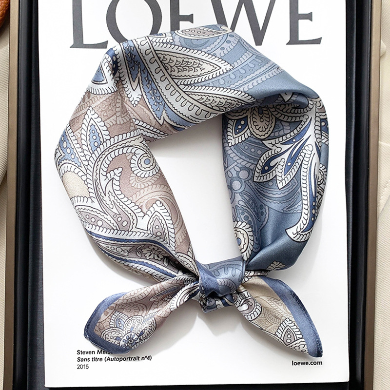 2022 New Flower Pattern Mulberry Silk Small Scarf Western Style Professional Decorative Scarf Warm Neck Cross-border Scarf