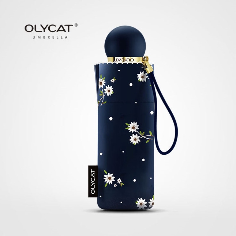 Picture of OLYCAT Pastoral Floral Fresh UV-proof Folding Umbrella Sunny and Rain Dual-use Black Rubber Sunshade Sun Umbrella