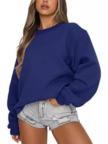 2024 Amazon wish AliExpress cross-border foreign trade European and American women's leisure fashion solid color round neck loose sweater