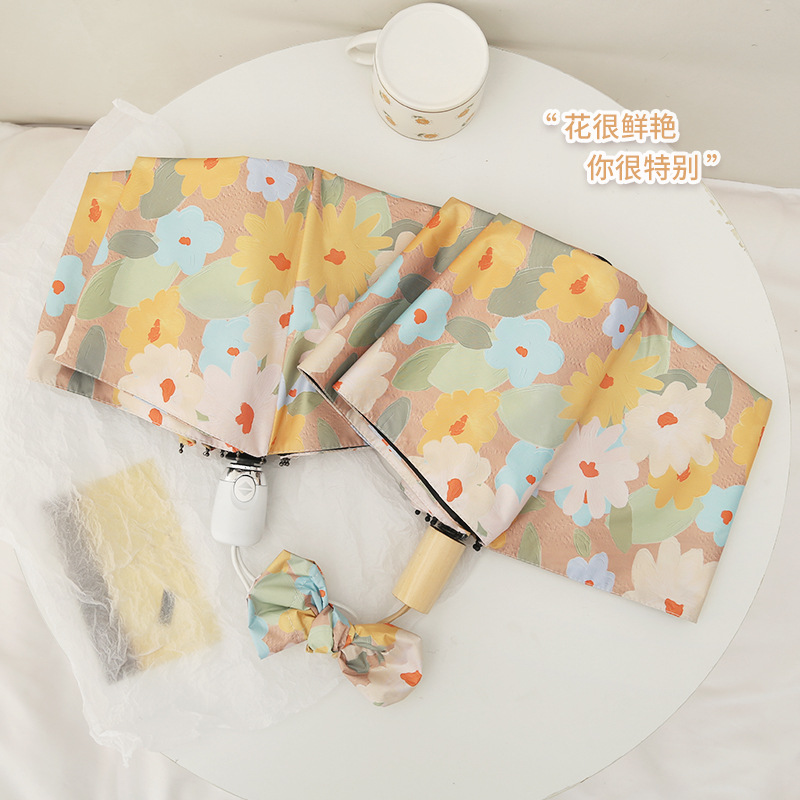Full-Automatic Umbrella Women's Folding Ins Style Japanese-Style Daisy Sun Umbrella Sun Umbrella Sunscreen and UV Protection for Students