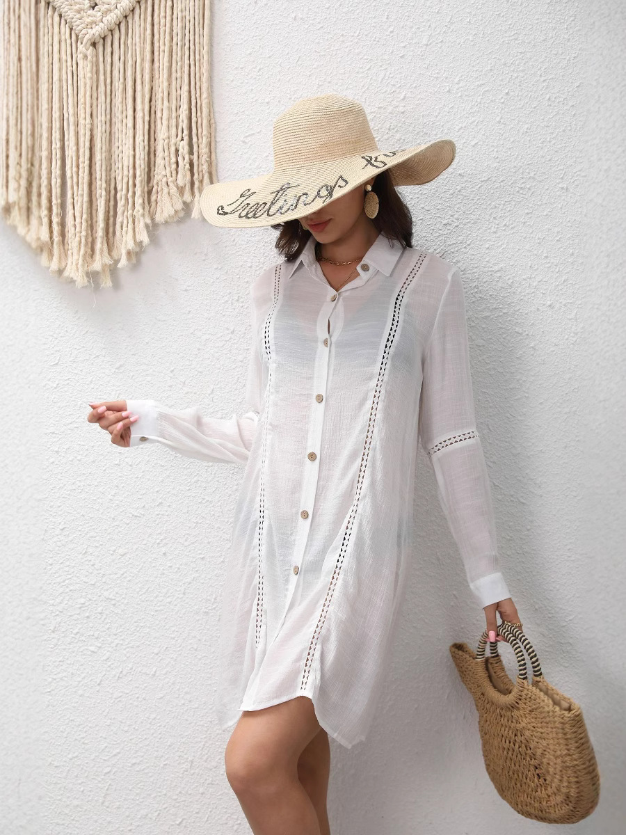 Cross-border 2024 Summer New European and American Hollow Lace Shirt Amazon Seaside Vacation Bikini Blouse for Women