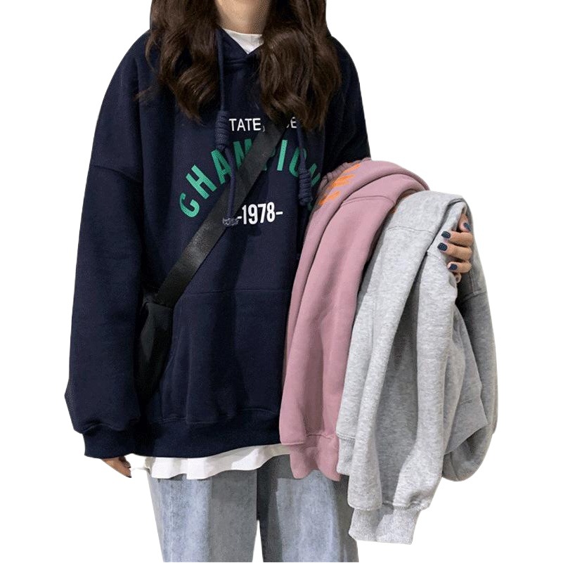 Picture of Thin and Thick Optional Hooded Sweatshirt for Women 2023 Loose Korean Style New Ladies Student Tops for Women One Piece Drop Shipping