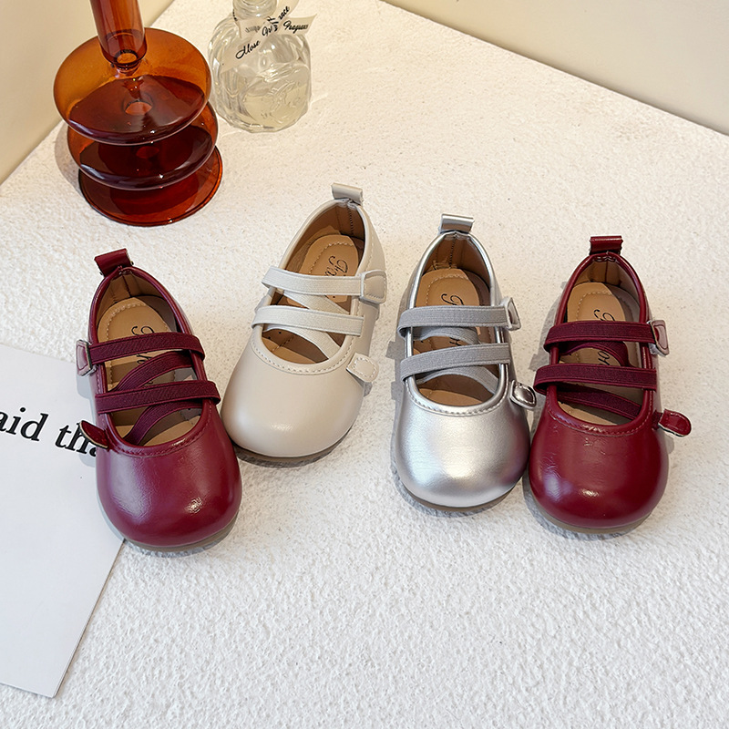 Korean Style Kidsren's Shoes 2025 Spring & Fall Kidsren's Ballet Style Strappy Leather Shoes Soft Sole Girls' Style Bean Shoes Baby Shoes