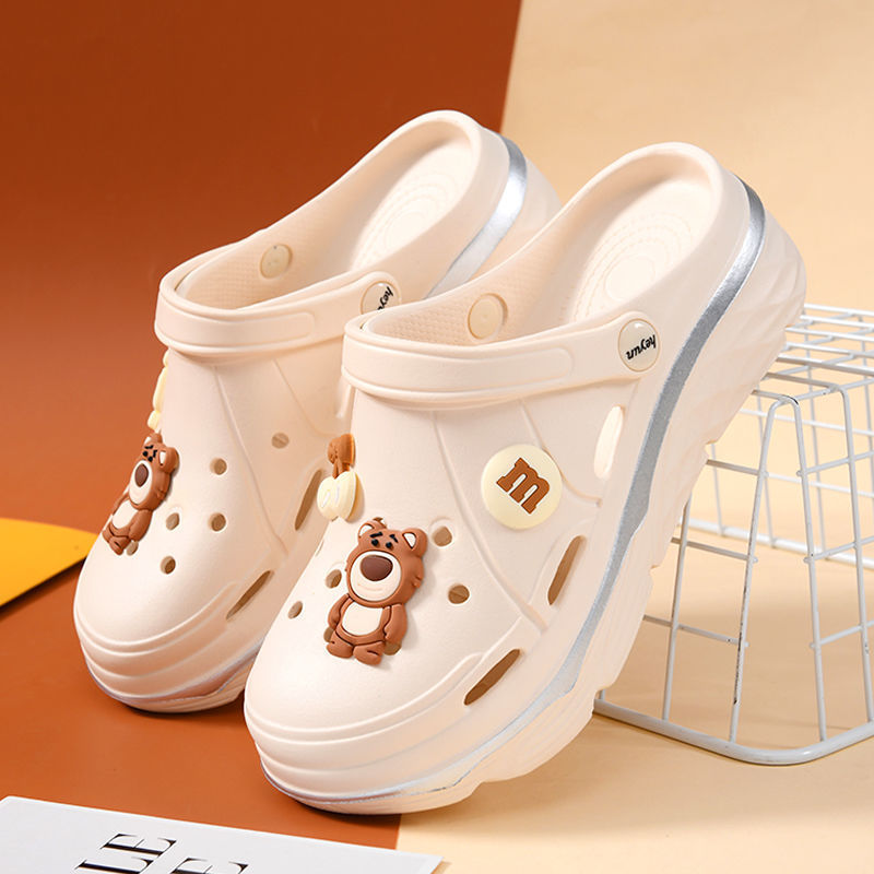 Platform Crocs Thick-Soled Sandals Wholesale 2025 Summer Korean Style Slippers for Outerwear Non-Slip Beach Baotou Half-Flop Trbottomy