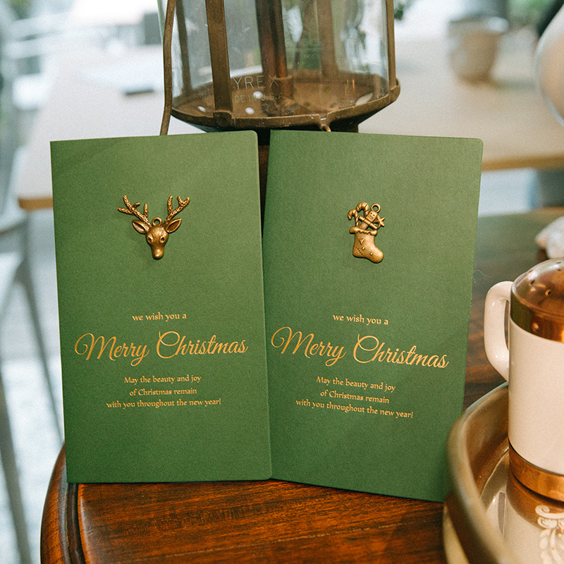 Cross-Border DIY High-End Handmade Creative Retro Metal Bronzing Greeting Cards Christmas Greeting Cards Christmas Cards Ready for Customization