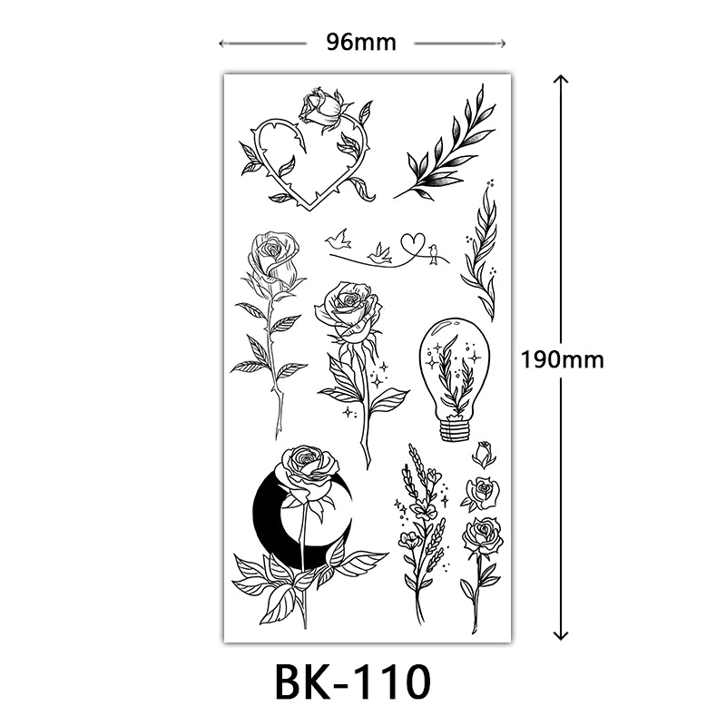 Picture of Cross-Border Supply of Sketch Flower Tattoo Stickers, Sketch Tattoo Stickers, Rose Flower Black and White Flower Tattoo