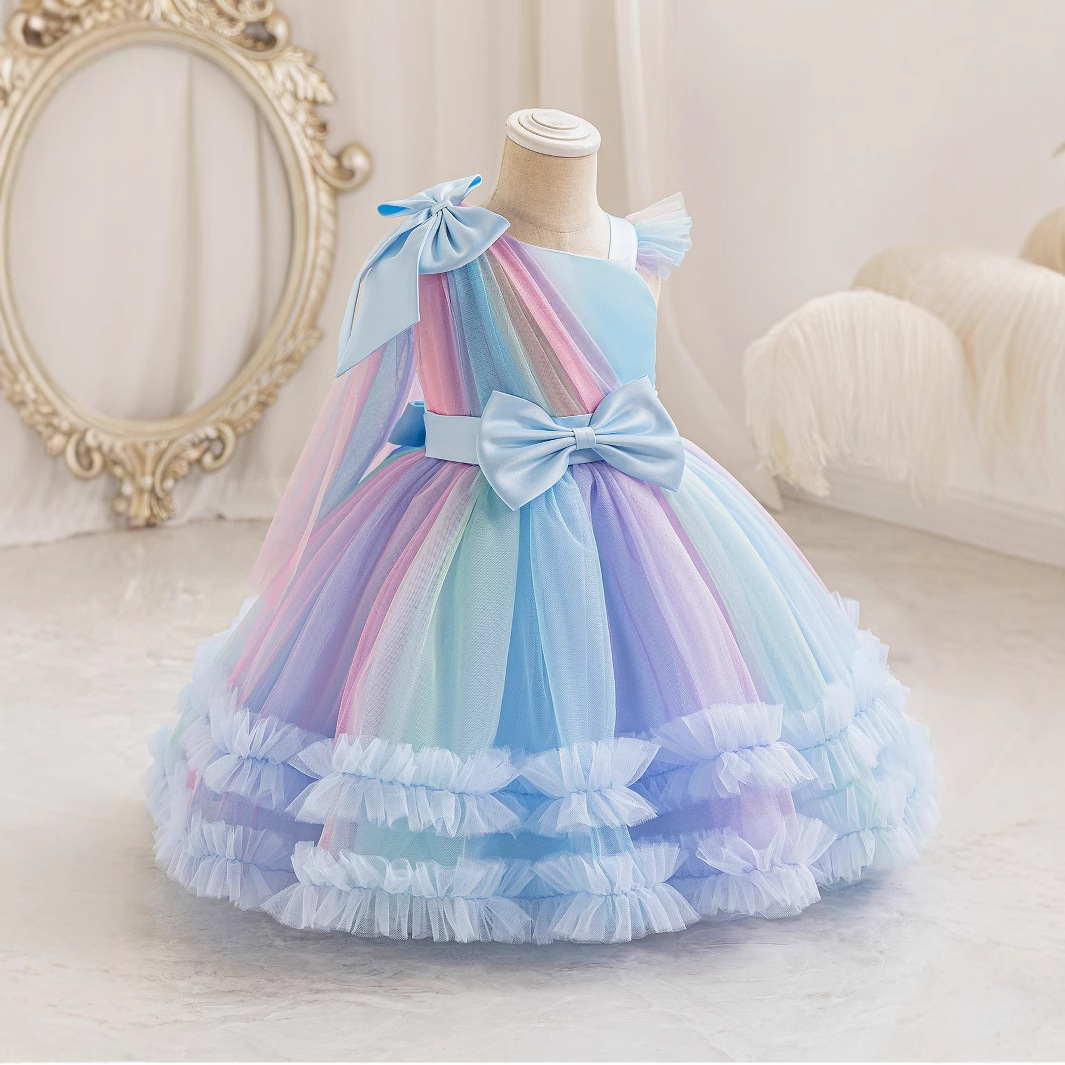 Picture of Cross-Border Princess Dress for Girls, Little Girls, Stylish Rainbow Dress, Children's Fluffy Gauze Flower Girl Dress, Foreign Trade Spot