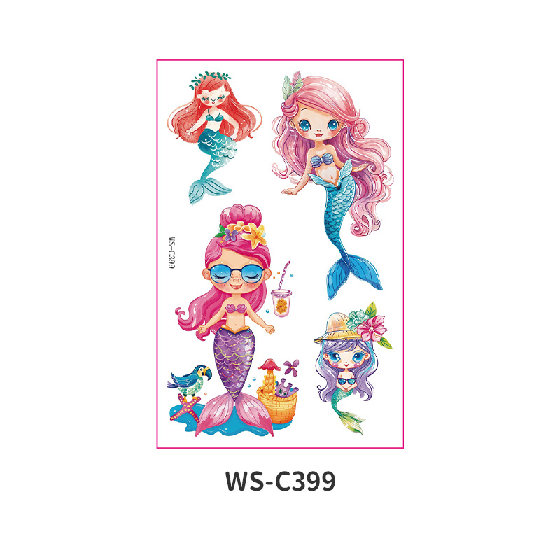Picture of Cross Border Waterproof Sweat Tattoo Children Cartoon Dream Party Princess Theme Stickers suit Mermaid Tattoo Stickers