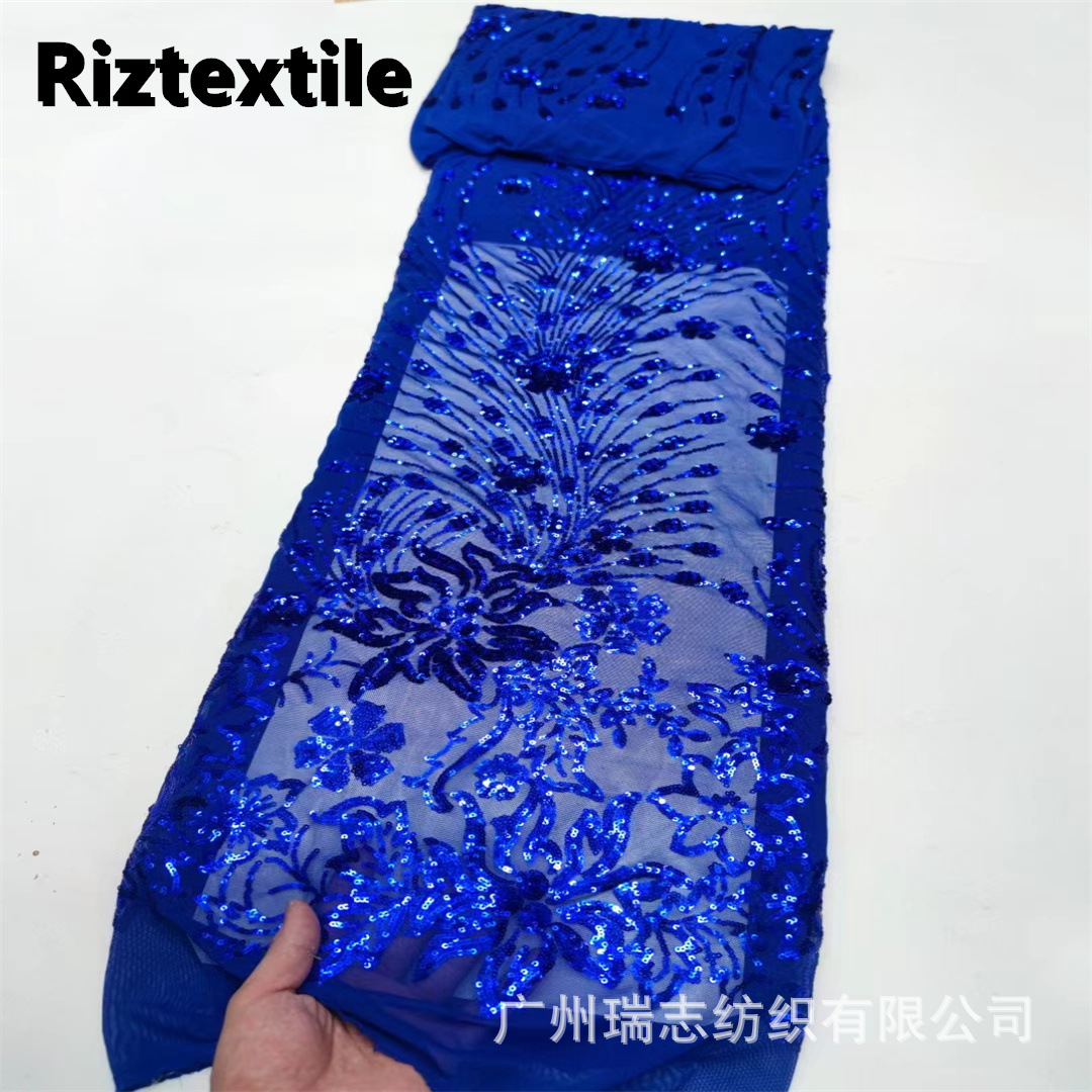 Picture of New in stock elastic net positioning phoenix tail big flower sequin lace fabric European and American banquet dress cheongsam fabric