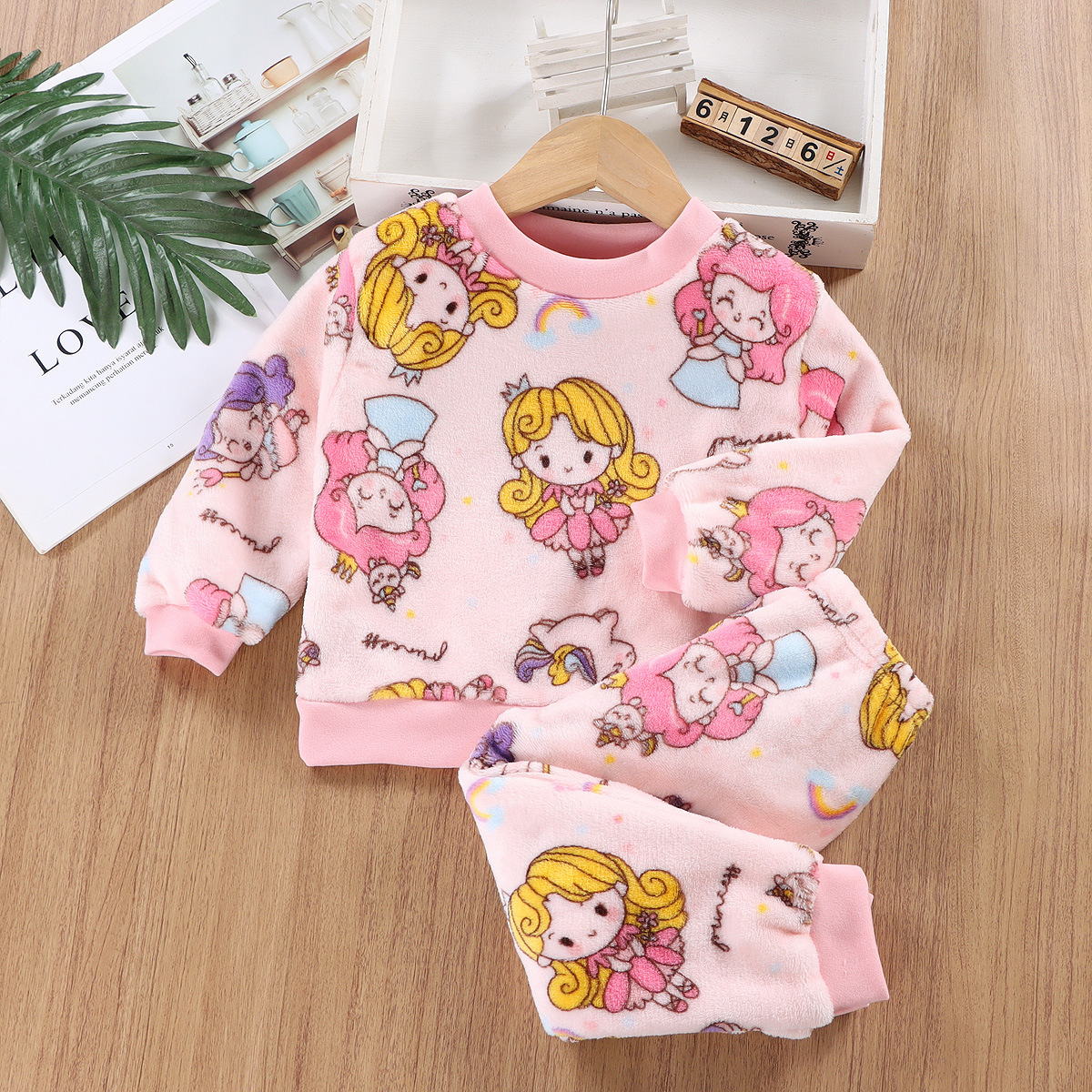 Picture of Children's Autumn and Winter Warm Flannel Suit, Quilted and Thickeneded Home Clothes, Autumn Clothes and Long Trousers, Boys and Girls Intimates Set