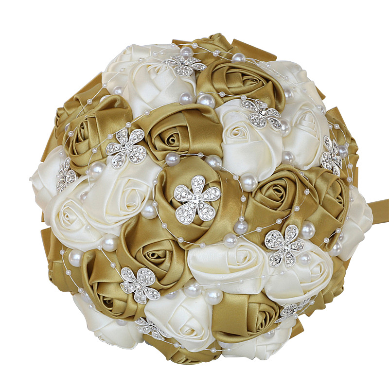 Picture of European and American Super Beautiful Ribbon Flower Wedding Supplies Bride's Hand-held Flower Five-flower Beaded Hand-held Flower Wedding Supplies Hand-held Flower
