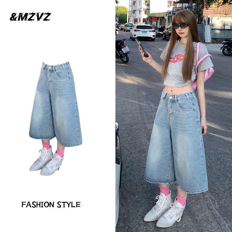 Women's Denim Shorts 2025 Summer New High-Waisted Loose Straight Slimming Lazy Style Versatile Wide-Leg Cropped Pants