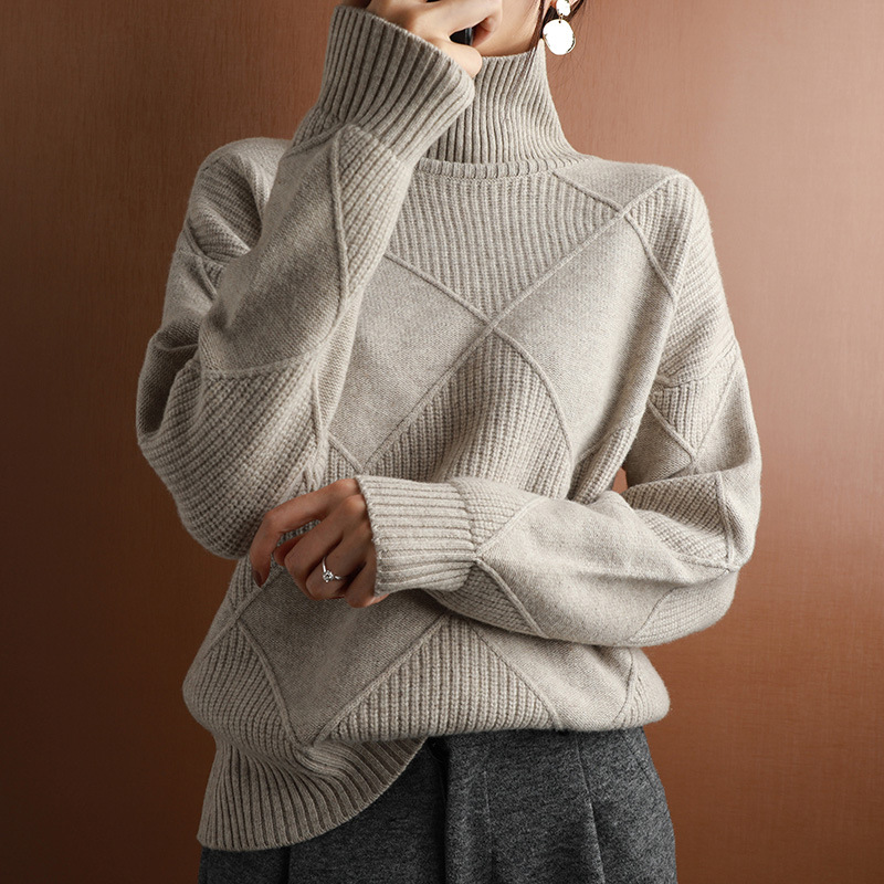 Picture of Personalized Turtleneck Knitwear for Women, Loose Rhombus Lazy Style Knitwear, Autumn and Winter Long-Sleeved Outer Wear, Korean Style Western-Style Bottoming Shirt