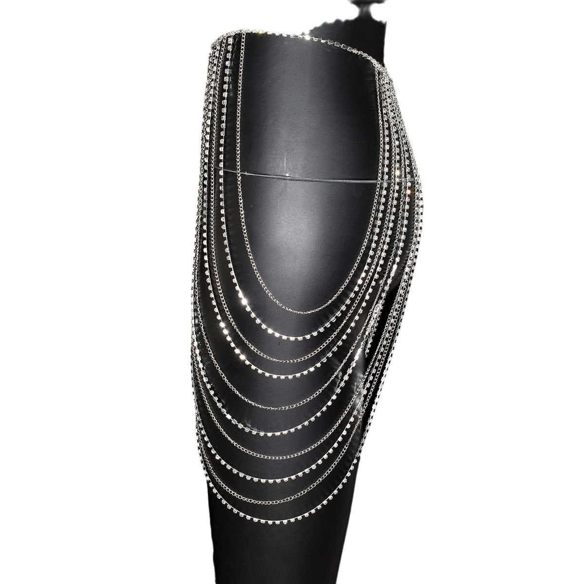 Picture of Sexy shiny tassel rhinestone metal chain waist chain skirt belly dance body chain performance accessories body chain