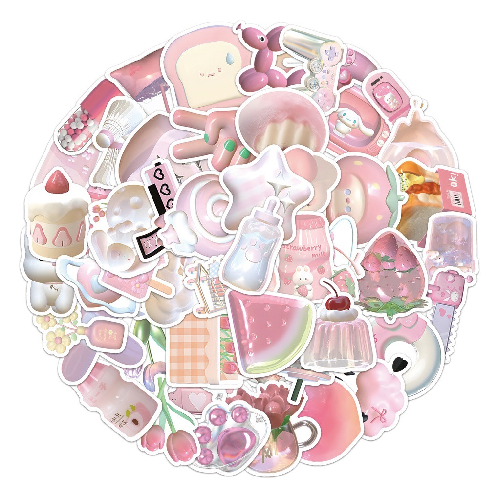 60 Pink 3D Graffiti Stickers Fruit Bread Watermelon Decoration Luggage Cup Skateboard Handbook DIY Stickers