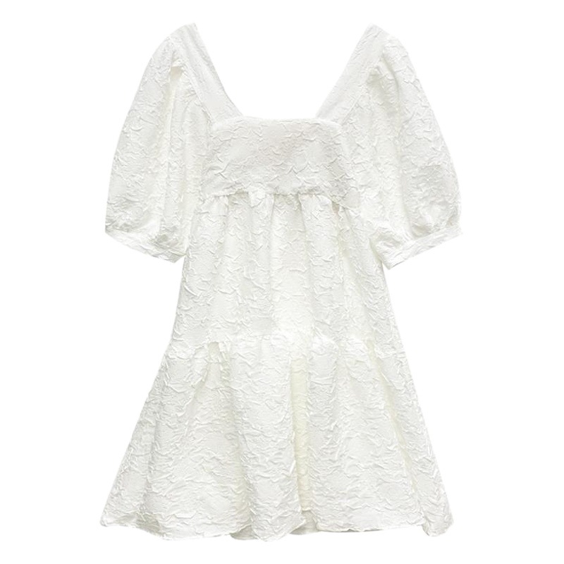 Maternity Summer 2023 New French Sweet Square Collar Puff Sleeve A- line High Waist Slimming Loose Dress for Women