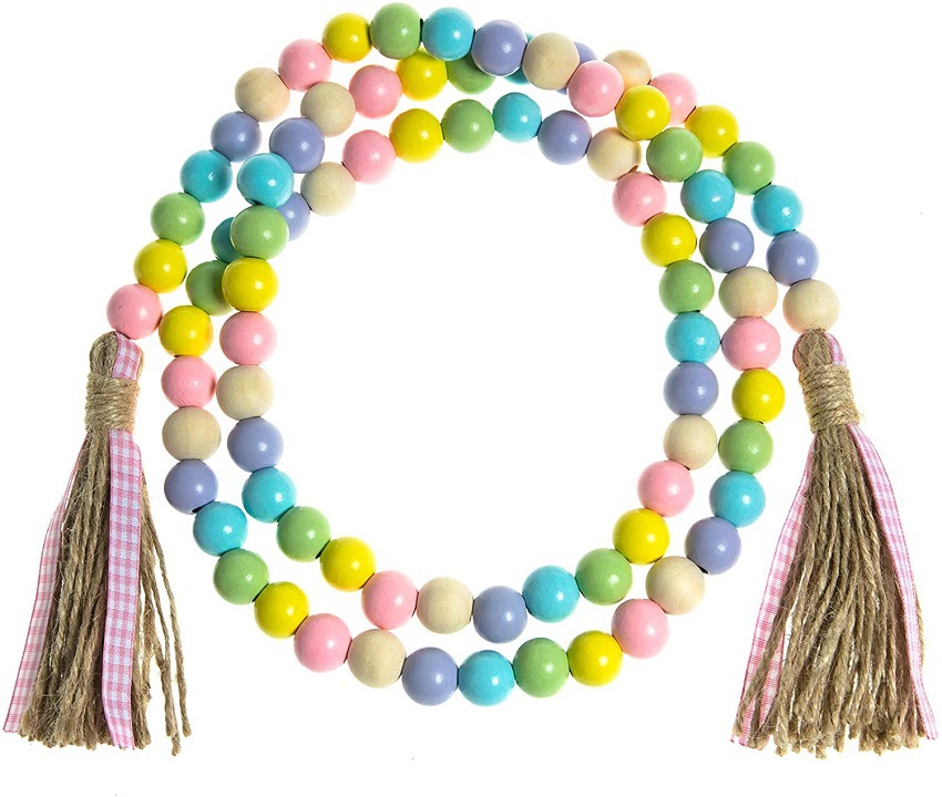 Picture of Easter Bunny Fringed Wooden Beads Garland Decoration, Amazon Farmhouse Country Village Beads Holiday Decoration