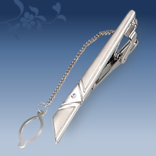 Picture of Metal tie clip men's suit chain 140 simple flower type business atmosphere with drill tie clip