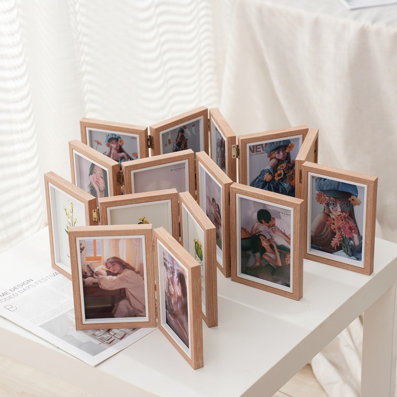 Picture of Creative One-Piece Combination Foldableing Photo Frame Table Two-Part Triple 6-Inch 7inch 8inch Photo Studio Wooden 70% off Photo Frame