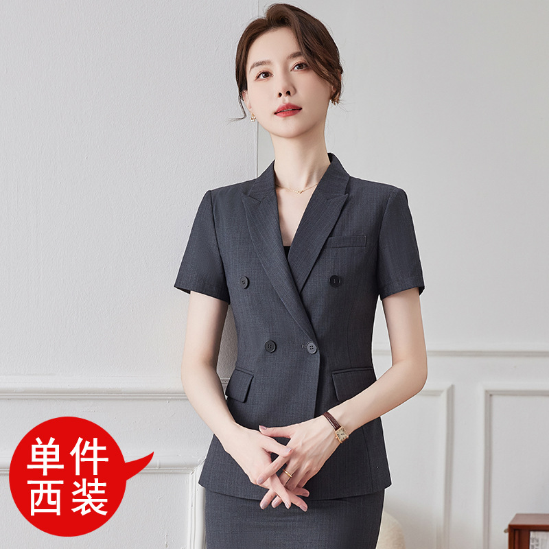 Picture of Summer Business Wear Women's Suit Coat Short Sleeve Slim Commuter Dress Hotel Manager Work Clothes Gold Shop Frock