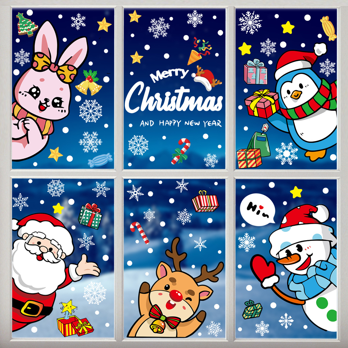 Santa Claus Gingerbread Man Glass Sticker Christmas Decoration Snowman Elk Window Sticker Christmas Snowflake Sticker Static