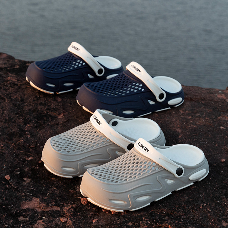 Summer Baotou Thick Sole Hole Shoes Men's Non-slip Soft Sole Outer Wear Bathing Beach Breathable Sandals and Slippers Men's Slippers