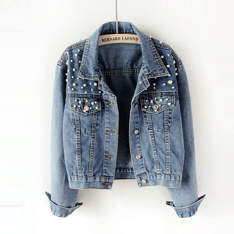 Picture of Cross-border 2025 Amazon Women's Short Denim Coat Women's Foreign Trade Beads Pearl Loose Spring and Autumn New Denim