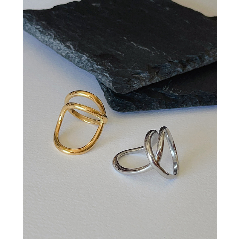Picture of European and American Ins Cold Style Niche Stylish Design Asymmetrical Twisted Line Ring Titanium Steel 18K Non-Fading Trend