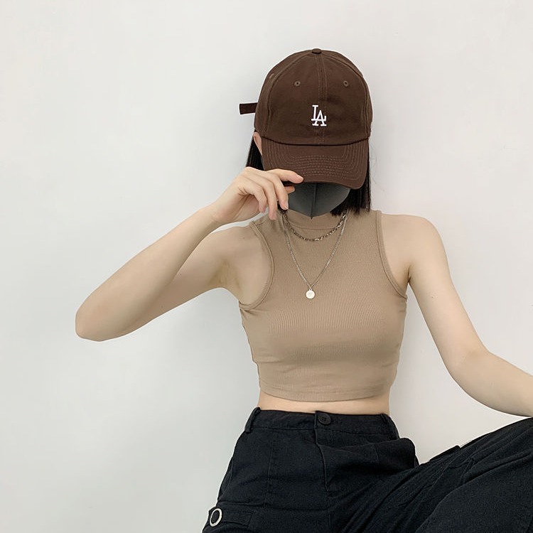 Half turtleneck hot girl sleeveless top women's ins trendy American slim-fit cropped vest