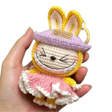Picture of Couple bag pendant handmade wool knitting DIY filibuster cloth enamel face doll keychain material bag DIY