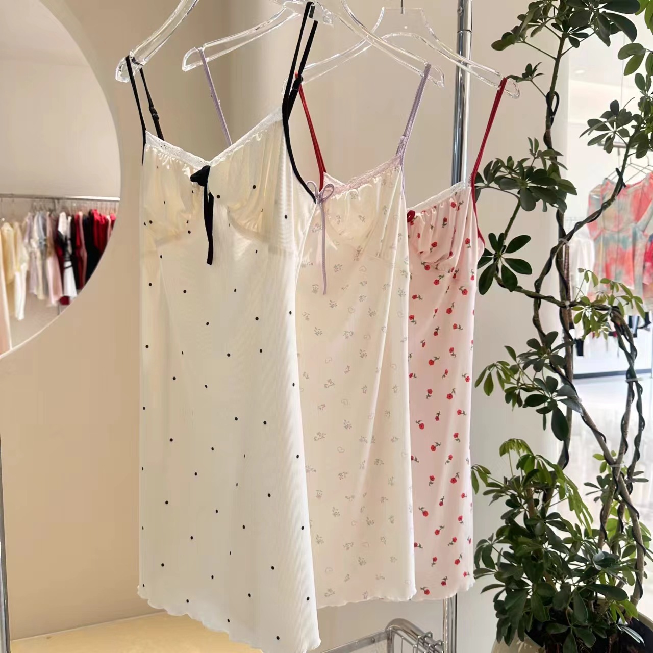 Small Strap Nightgown Women's Pajamas Summer Modal Digital Print Fresh Sweet Sexy Sweet Home Clothes with Chest Pad