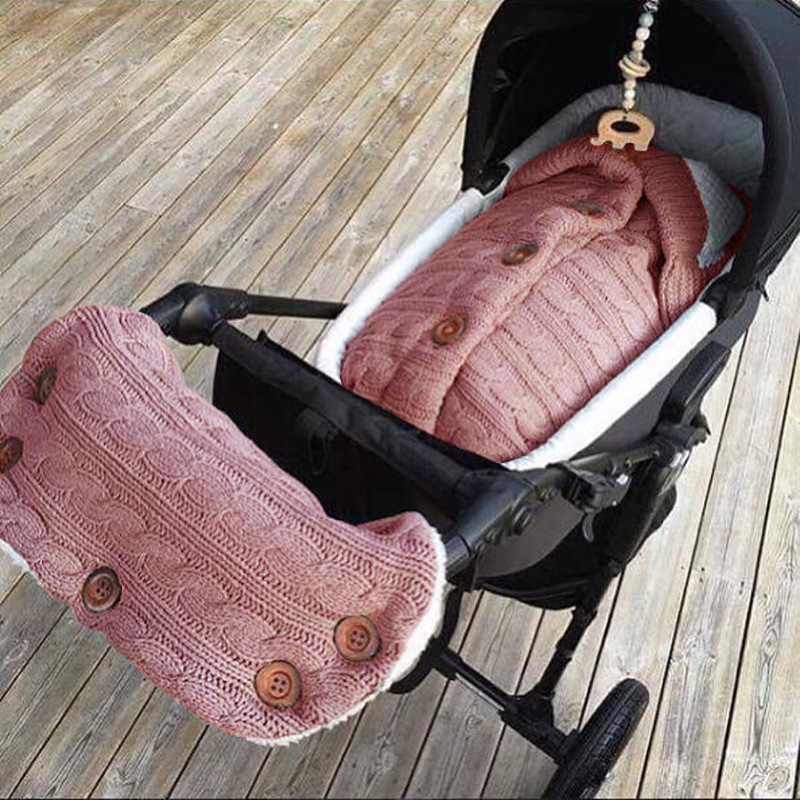 Picture of Spring Autumn Winter Knitted Sleeping Bag Baby Carriage Sleeping Bag Swaddling Cart Sleeping Bag Button Twist Sleeping Bag fleece-lined Thickened Bag
