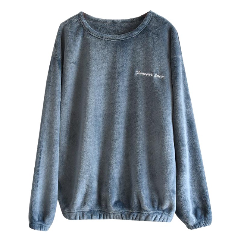 Flannel Men's Pajamas Top Thickened Autumn and Winter Home Clothes Round Neck Pullover Single Piece Loose Large Size Warm Top