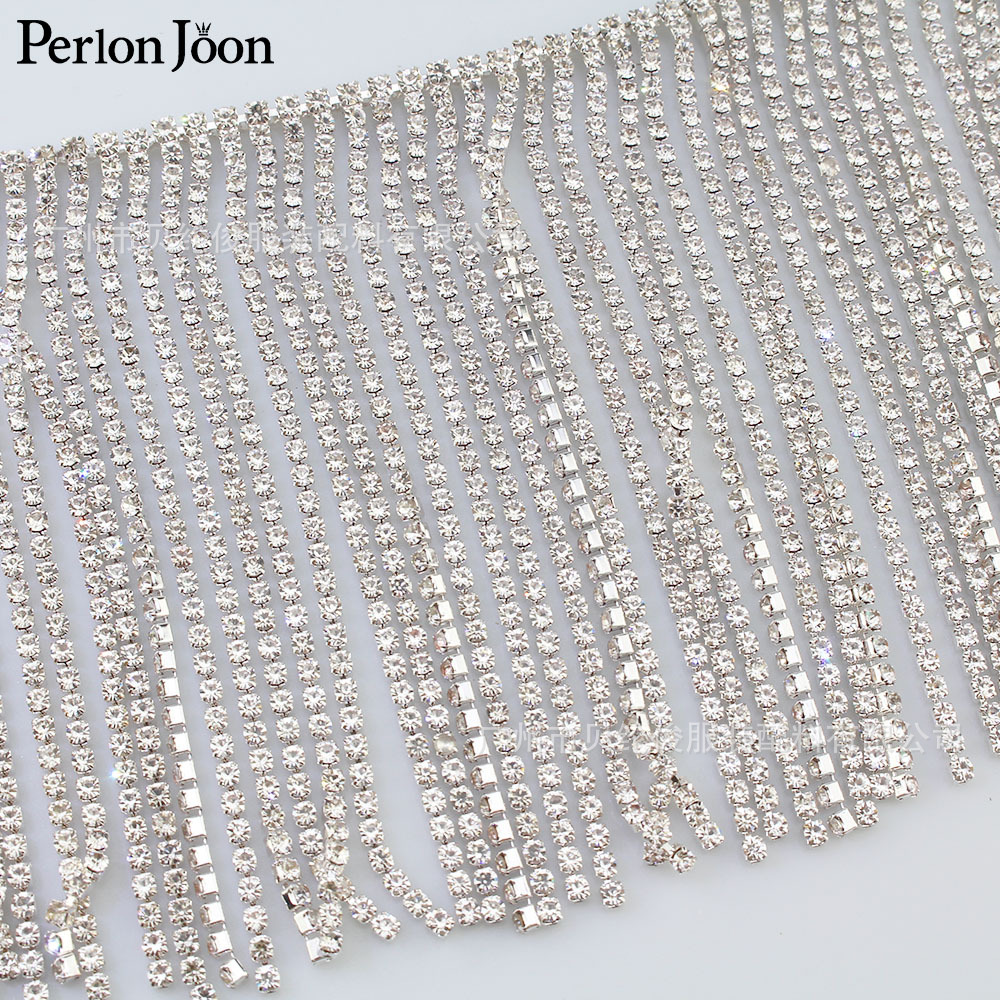10cm wide tassel silver code chain rhinestone diamond chain wedding dress shoes clothing decoration DIY accessories