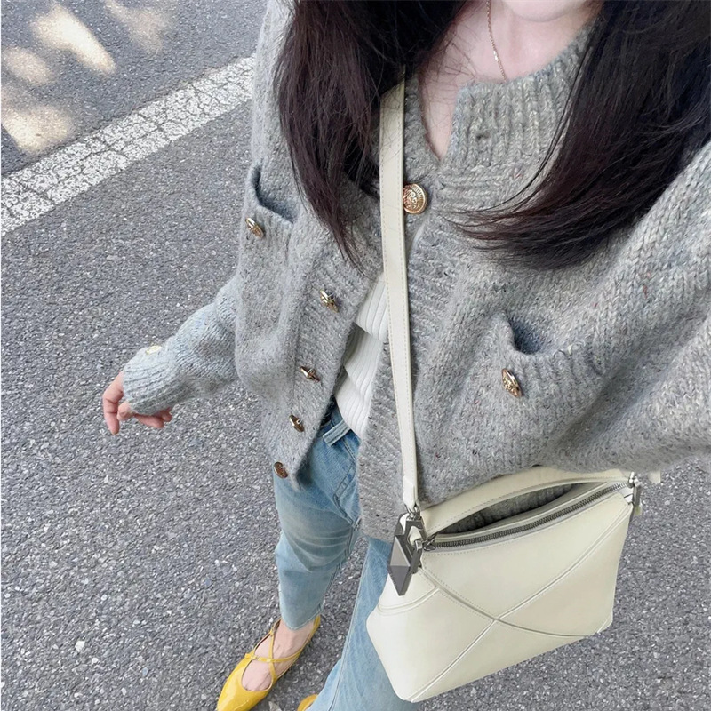 Picture of Autumn/Winter 2025 New Women's Knit Cardigan, Gray Sweater, Short Petite Xiang-Style Jacket for Women